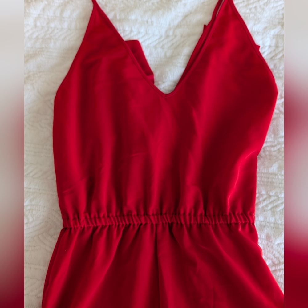 Red Ruffled Sleeveless Jumpsuit - Picture 5 of 6